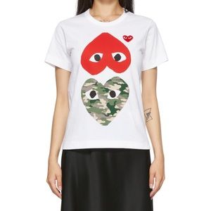 COMME DES GARÇONS PLAY White Camo Upside Down Heart T-Shirt